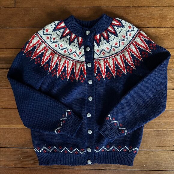 Lulle Otterstad Scandinavian Norwegian Red and Blue Cardigan Sweater - Picture 1 of 11